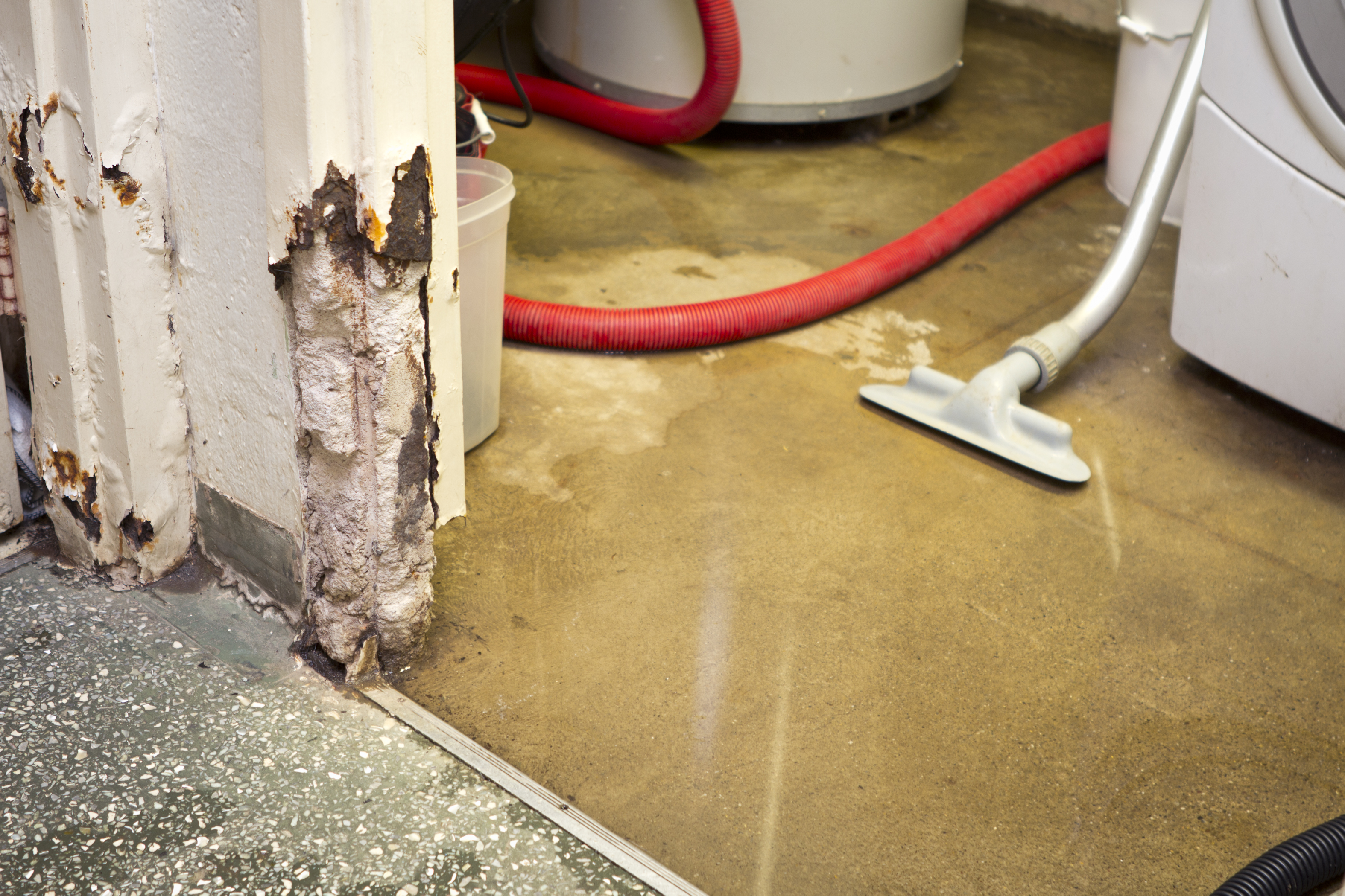 The utility room in a flooded basement.